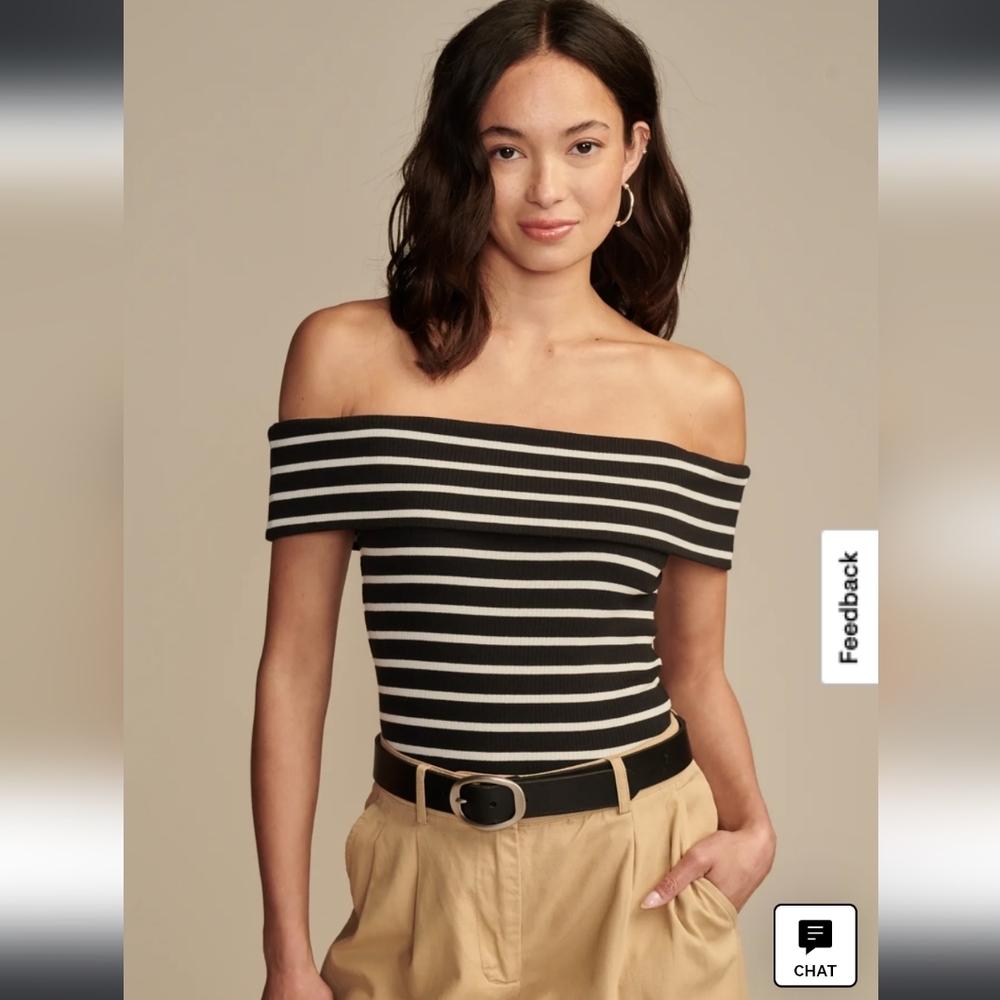 Lucky Brand Off The Should Top | Black & White | Size M